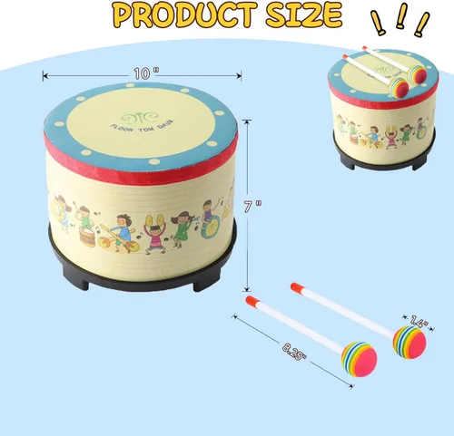 Miniatura 6 de Floor Tom Drum 10 pulgadas Gathering Club Carnival Instrumento de percusión colorido con 2 mazos tambor de música para niños, regalo especial