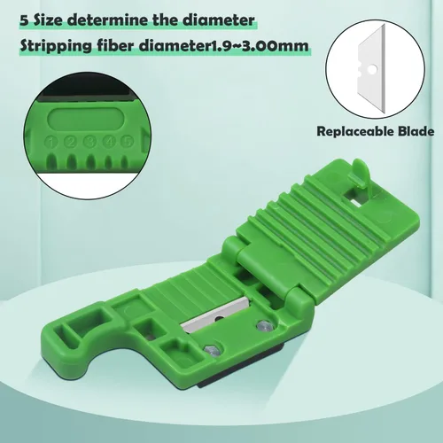 Miniatura 4 de Paquete de 2 pelacables de fibra óptica FTTH, herramienta de acceso de 0.075-0.118 in, pelacables sueltos de tubo amortiguador, color verde