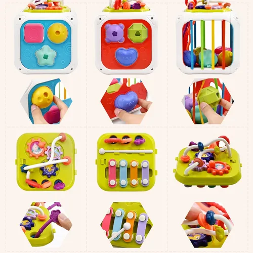 Miniatura 7 de AiTuiTui Juguetes sensoriales multifunción, cubo de actividades Montessori para bebé, clasificador de formas, aprendizaje temprano, juguetes