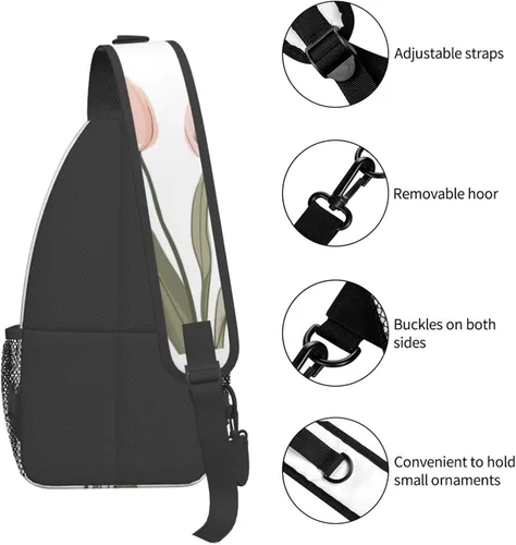 Miniatura 4 de Bolso bandolera para hombres y mujeres, mochila cruzada floral de tulipán pastel, mochila casual de senderismo para viajes, deportes, correr, bolsa