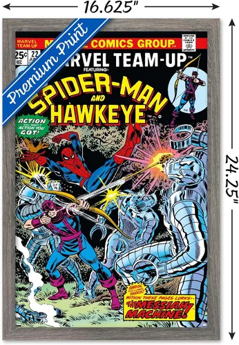 Miniatura 3 de Trends International Marvel Comics - Póster de pared de Hawkeye y Spider-Man, 22.4 pulgadas de largo x 14.7 pulgadas, versión enmarcada de madera