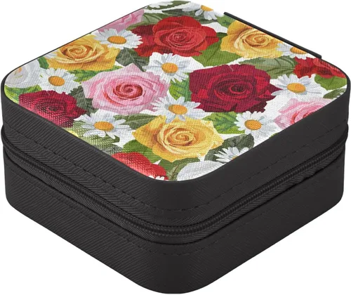 Miniatura 3 de Kigai Rose Daisy Travel Jewelry Box Organizer for Women, PU Leather Portable Small Jewelry Storage Holder Box for Earrings Rings Necklaces Bracelet