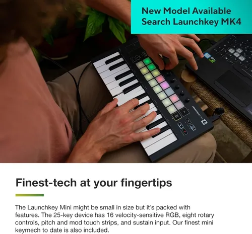 Miniatura 6 de Novation Launchkey Mini [MK3] - Controlador de teclado portátil de 25 teclas, USB, MIDI con integración DAW, modo acorde y arpegiador