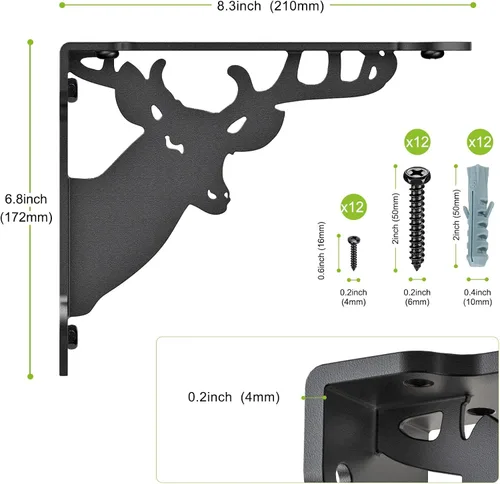 Miniatura 6 de SELEWARE Soportes de Estante de Servicio Pesado de 8 Pulgadas, Soportes de Estantes de Ciervo, Soportes Decorativos de Metal en L de Capacidad