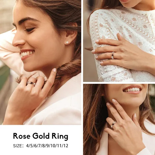 Miniatura 2 de Bestyle Anillos entrelazados para mujeres y niñas, anillos cruzados apilables de acero inoxidable en tono plataorooro rosanegro, anillo de promesa