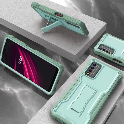 Miniatura 4 de ExoGuard Funda para T-Mobile REVVL V Plus 5G, funda de goma a prueba de golpes de cuerpo completo, protector de pantalla integrado y soporte Verde