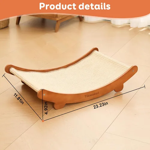Miniatura 3 de Cama rascador de sisal para gatos, hamaca de madera de haya, almohadilla para arañazos para gatos, juguete para gatos de interior, poste rascador