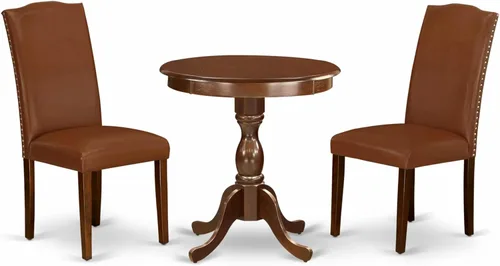Miniatura 15 de East West Furniture ESEN3-BCH-20 - Juego de mesa y sillas de cocina de 3 piezas contiene una mesa redonda de comedor con pedestal y 2 sillas Parsons
