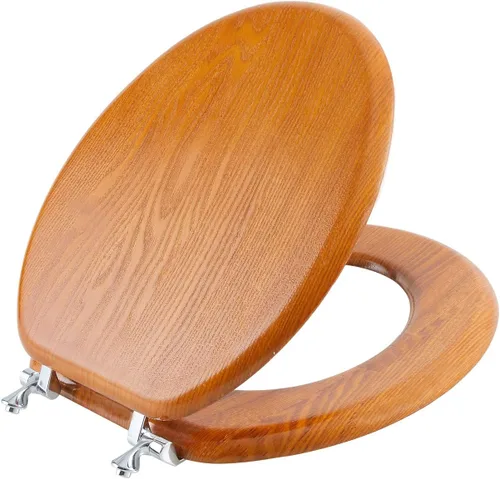 Angel Shield - Asiento de inodoro de chapa de madera natural duradera con bisagras de metal, fácil de limpiar, antiarañazos, estándar americano