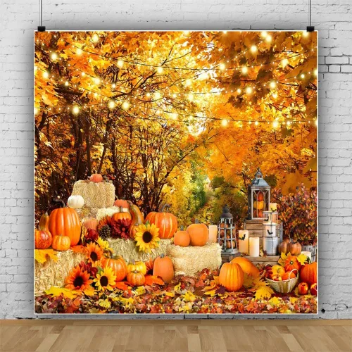 Miniatura 18 de Telón de fondo de paisaje de bosque otoñal para fotografía, paisaje de otoño, hojas de día de Acción de Gracias, calabaza, girasol, fondo