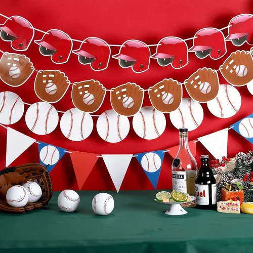 Miniatura 7 de Tatuo 6 carteles de béisbol para fiestas, guirnalda de papel de béisbol, banderines para decoración de fiestas de cumpleaños temáticas deportivas