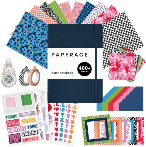Miniatura 12 de PAPERAGE Kit de diario de viñetas, juego de diario punteado y kit estacionario, cuaderno de tapa dura con puntos (rubor), 12 bolígrafos finos, 8