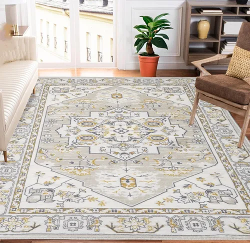 Miniatura 10 de JOLENE.K Alfombra oriental lavable de 6 x 9 pies, suave, con estampado envejecido, vintage, antideslizante, resistente a las manchas, de pelo bajo