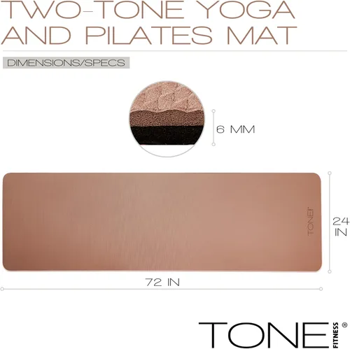 Miniatura 5 de TONE Fitness Esterilla de yoga antideslizante de 1/4 pulgadas de grosor para ejercicios y pilates para entrenamientos en casa con correa