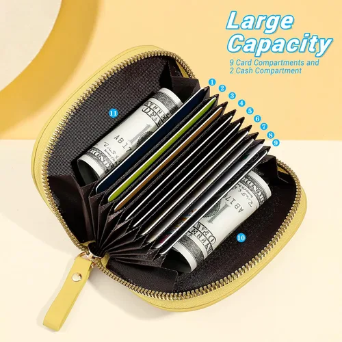 Miniatura 3 de YINHEXI RIFD - Bonita cartera con tarjetero para mujeres y hombres, pequeña cartera de cuero con cremallera para tarjetas de crédito para mujeres