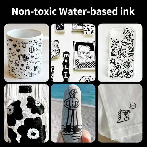 Miniatura 3 de Paquete de 2 bolígrafos de pintura acrílica negra, punta extrafina de 0.028 in, marcadores acrílicos a base de agua para madera, papel, pintura