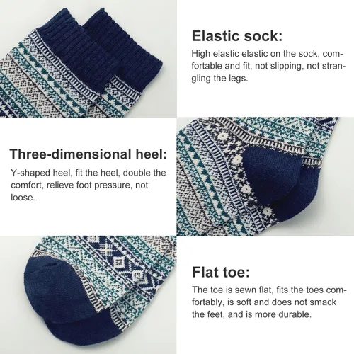 Miniatura 2 de YSense 5 Pairs Mens Wool Socks Winter Warm Thick Socks Knit Causal Crew Socks for Men