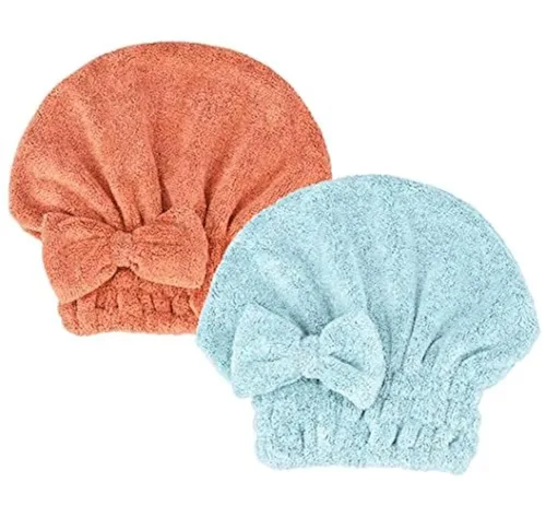 Miniatura 11 de Toallas de microfibra para secar el cabello con gorro de ducha con nudo de lazo, turbante para el cabello, gorro de baño para cabello rizado, corto