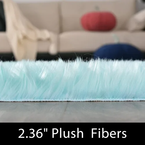 Miniatura 2 de Latepis Blue Runner Alfombra de Piel de Oveja Sintética 2x5 Alfombra de Pelo Lavable Alfombra de Sala de Estar Alfombras Suaves de Felpa para Azul
