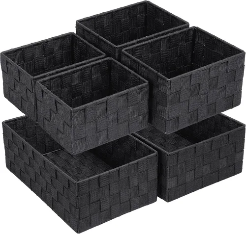 Miniatura 18 de Posprica Caja de almacenamiento tejida, cubo, cesta, contenedor, organizador divisor para cajón, armario, estante, aparador (blanco)