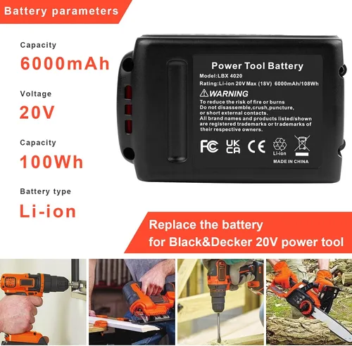 Miniatura 3 de Labtec LBX4020 - Paquetes de baterías de 20 V 6000 mAh compatibles con Black&Decker 20V LBXR20 LBXR20B LBXR20-OPE LBXR2020 LBXR20 LBXR20 LBX20