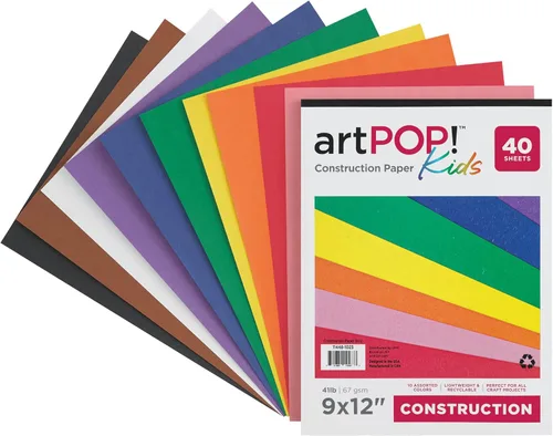 artPOP! Papel de construcción para niños, almohadilla de 9 x 12 pulgadas, 40 hojas ligeras reciclables con 10 colores surtidos para manualidades y