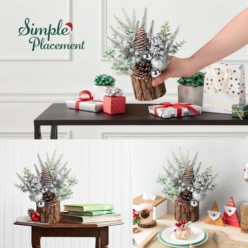 Miniatura 6 de hatisan Árbol de Navidad Pequeño, Árbol de Navidad Artificial con Adornos Navideños Piña Baya, Árbol de Navidad de Mesa para Decoraciones Navideñas