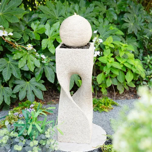 Miniatura 18 de Glitzhome Fuente de agua de cerámica para exteriores con luz LED, fuentes de agua con pedestal de alcachofa extragrande con bomba sumergible, fuente