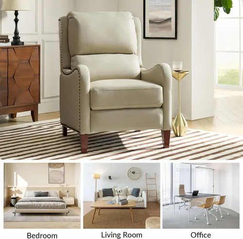 Miniatura 7 de HULALA HOME Silla Reclinable de Cuero Genuino, Sillón Reclinable Moderno de Empuje hacia Atrás con Asiento Grueso, Respaldo y Reposapiés, Decoración