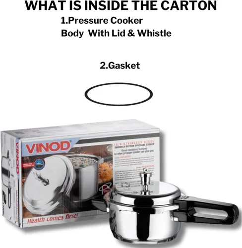 Miniatura 7 de Vinod V-2L Olla a presión de acero inoxidable con fondo sándwich, 2 litros, plateado, mediano