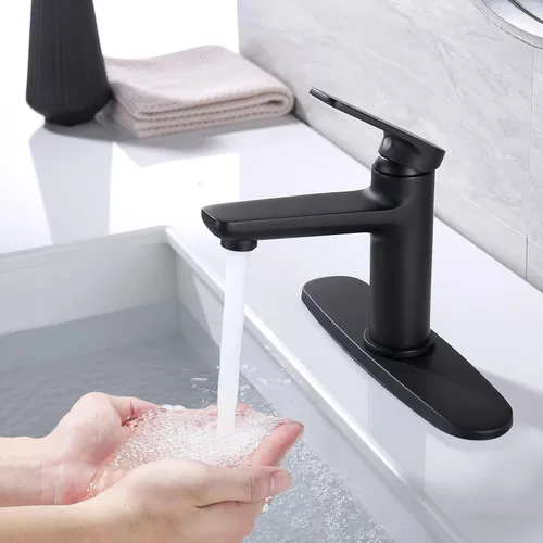 Miniatura 7 de Grifo de baño negro mate con desbordamiento desplegable de drenaje de una sola manija, grifo de lavabo de baño de 1 o 3 agujeros, grifos de baño