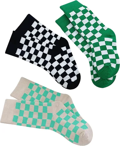 Miniatura 3 de Calcetines tobilleros de algodón a cuadros para niñas y niños pequeños unisex