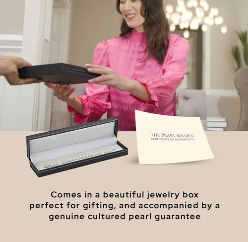 Miniatura 3 de The Pearl Source Pulsera de perlas blancas de agua dulce para mujer, pulsera de perlas cultivadas con cierre chapado en oro de 14 quilates
