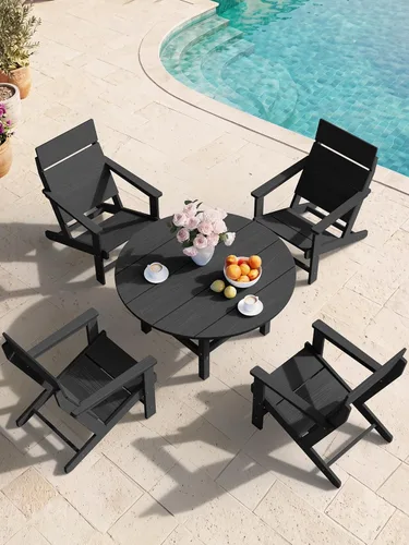 Miniatura 7 de SERWALL Sillas Adirondack modernas, sillas Adirondack HDPE sin tablas, respaldo sólido sillas de plástico para exteriores, textura similar a
