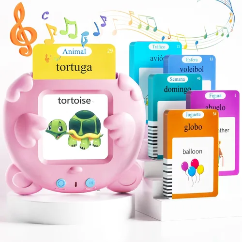 Tarjetas didácticas parlantes en español e inglés para niños pequeños, 510 palabras visuales bilingües rosadas, juguetes educativos para niñas,
