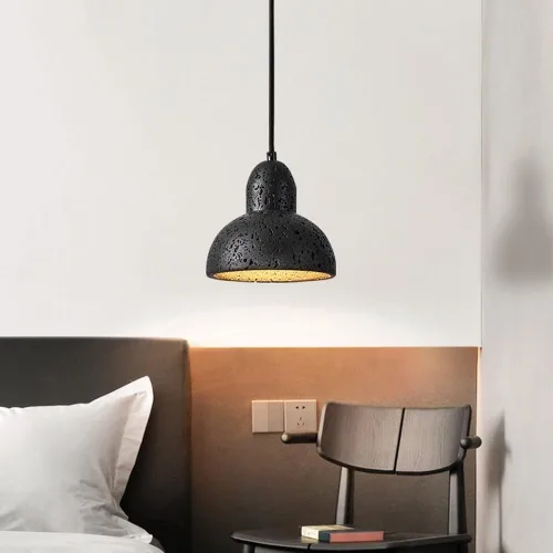 Miniatura 4 de Lámpara colgante de isla de cocina de 5.9 pulgadas, moderna lámpara colgante de travertino negro, cable ajustable E27/E26 para comedor, dormitorio