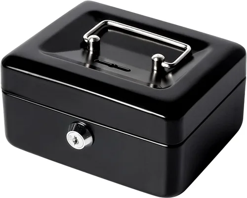 Jssmst - Caja de dinero pequeña con cerradura, cajas de bloqueo metálicas para niños, caja de dinero con ranura en la parte superior, caja de Negro