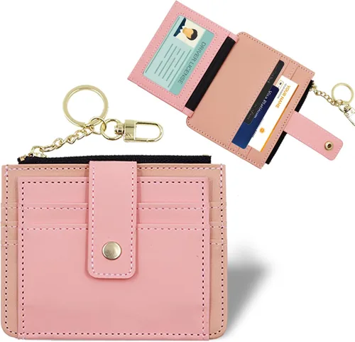 Miniatura 8 de Deziliao Funda delgada para tarjetas de crédito con bloqueo Rfid para mujer, cartera con cremallera, cartera pequeña y compacta de cuero