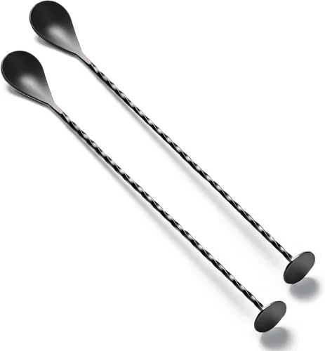 Miniatura 19 de Briout Cuchara de bar agitadores de cóctel para bebida, acero inoxidable de 12 pulgadas de mango largo, color negro, 2 piezas