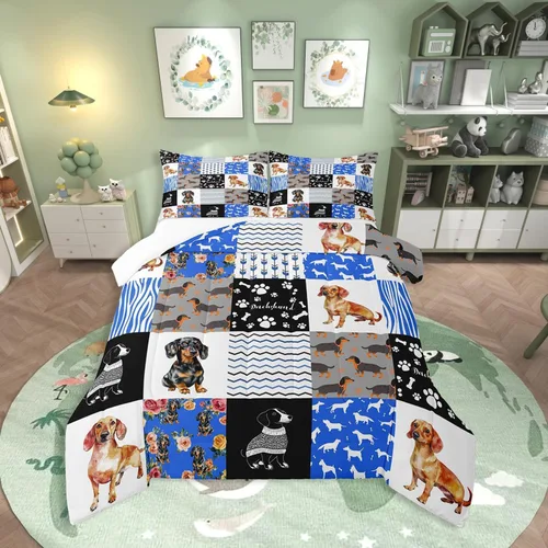 Miniatura 15 de Erosebridal Lindo juego de edredón de perro Corgi para niños y niñas, juego de ropa de cama romántico de flores rosas tamaño individual, edredón