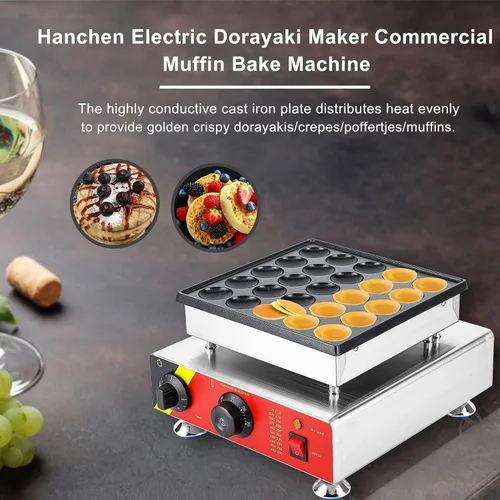 Miniatura 6 de Hanchen Máquina comercial para hacer panqueques, mini panqueques holandesa, máquina eléctrica Dorayaki, máquina para hacer muffins, 25 piezas, doble