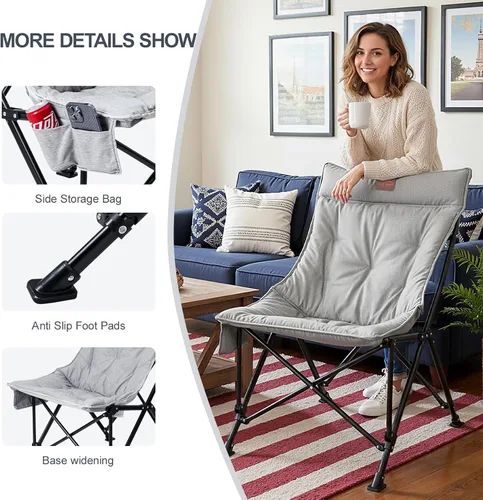 Miniatura 7 de Silla platillo para adultos, portátil, plegable, cómoda, para dormitorio, lectura, sala de estar, con bolsa de almacenamiento