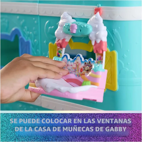Miniatura 8 de DreamWorks La casa de muñecas de Gabby La Película, Balcón de dulces de Cakey Cat con figura de juguete y accesorios de la casa de muñecas, juguetes
