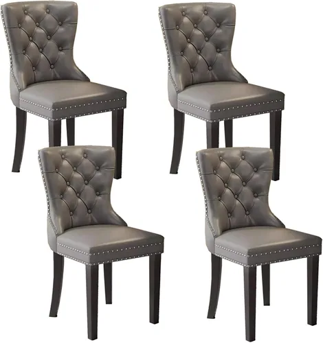 Miniatura 16 de Juego de sillas de comedor, sillas de comedor tapizadas de cuero, cómodas sillas de cocina, silla de vestíbulo con patas de madera resistentes