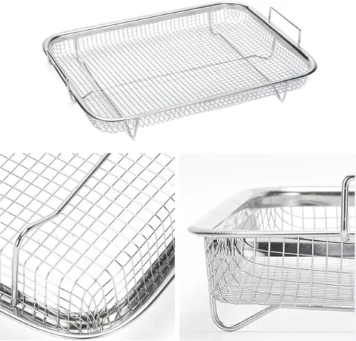 Miniatura 2 de AGSYFFD 2 piezas horno con cesta freidora de aire parrilla de acero inoxidable cesta de malla de acero inoxidable bandeja de acero inoxidable cesta