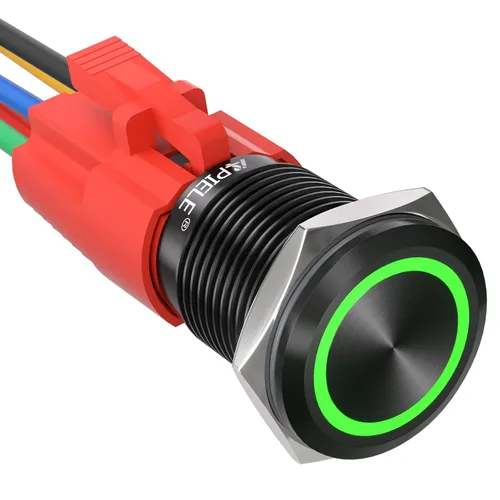 Miniatura 11 de APIELE - Interruptor de botón de encendido de pestillo de 16mm, 12 V CC, carcasa negra con cabeza de ojo de ángel LED para orificio de montaje