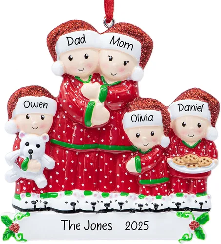 Miniatura 7 de Adorno de Navidad personalizado de PJ Family of 3 2025 Decoración familiar de pijamas para árbol de Navidad – Recuerdo personalizado único