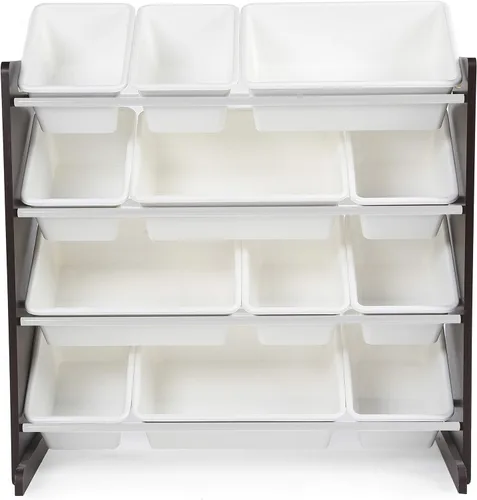 Miniatura 7 de Humble Crew Juego de muebles para niños con mesa, 4 sillas y organizador de juguetes (Espresso/Blanco)