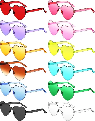 Photect 12 pares de lentes de sol en forma de corazón, regalo para mujer, gafas de colores, gafas de corazón transparentes, recuerdo de fiesta de