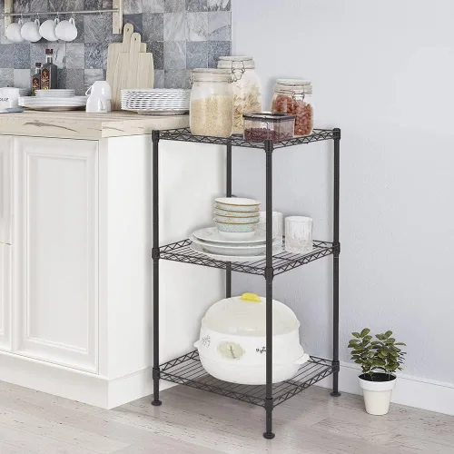 Miniatura 8 de Lykos Estante de almacenamiento de acero al carbono intercambiable para montaje en el suelo, estante de alambre ajustable, estante de metal, Negro